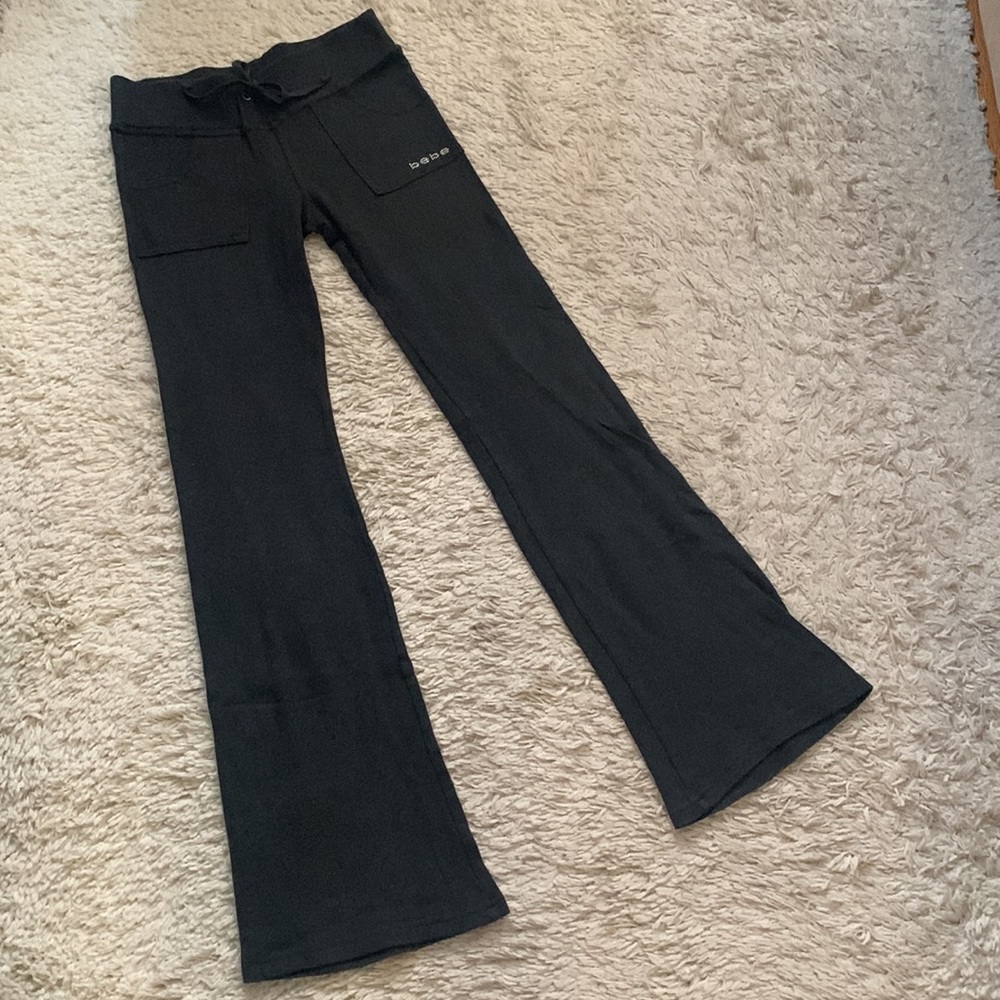 Y2K bebe Rhinestone Gray Cargo Flare Leggings